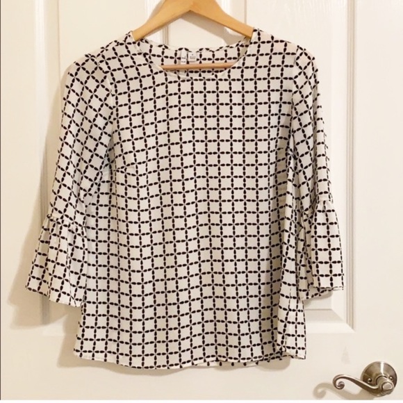 Elle Tops - ELLE BLACK AND WHITE SHEER TOP WITH BELL SLEEVES